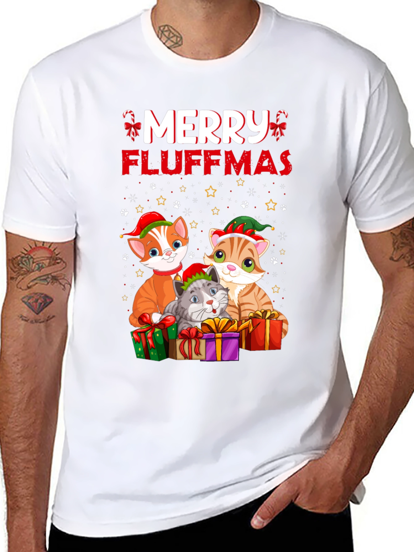 Merry Fluffmas Cat Christmas T-Shirt