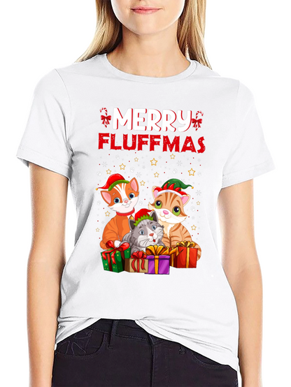 Merry Fluffmas Cat Christmas T-Shirt