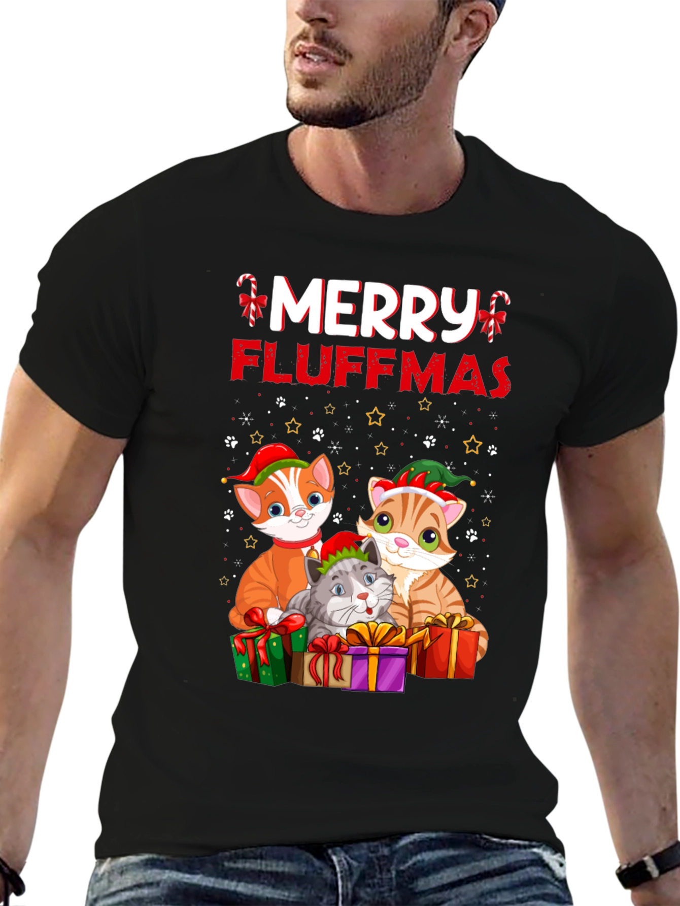 Merry Fluffmas Cat Christmas T-Shirt