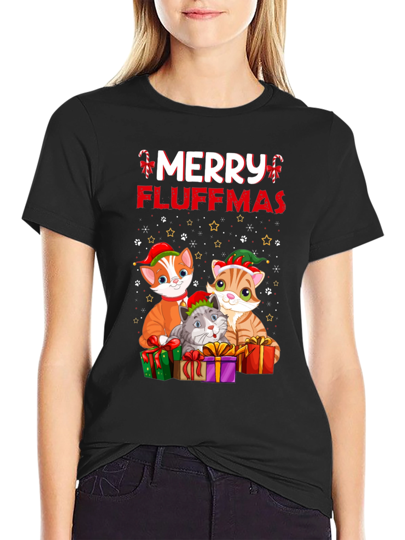 Merry Fluffmas Cat Christmas T-Shirt