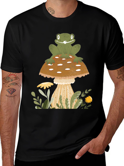 Frog on Mushroom Graphic Tee - Nature Lover Shirt