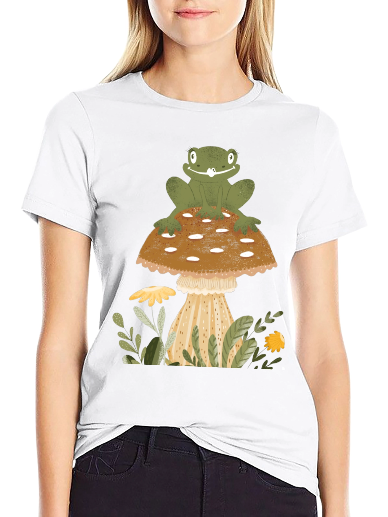 Frog on Mushroom Graphic Tee - Nature Lover Shirt