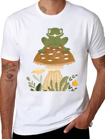 Frog on Mushroom Graphic Tee - Nature Lover Shirt