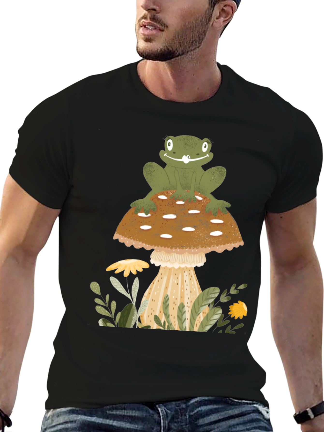 Frog on Mushroom Graphic Tee - Nature Lover Shirt