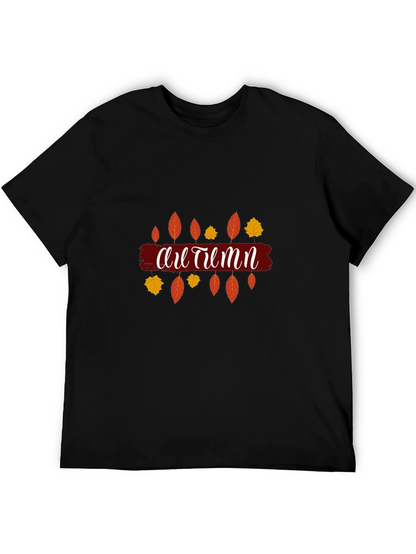 Autumn Leaves Graphic Print Black T-Shirt