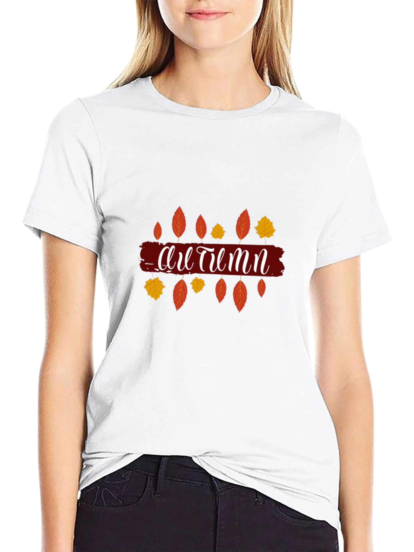 Autumn Leaves Graphic Print Black T-Shirt