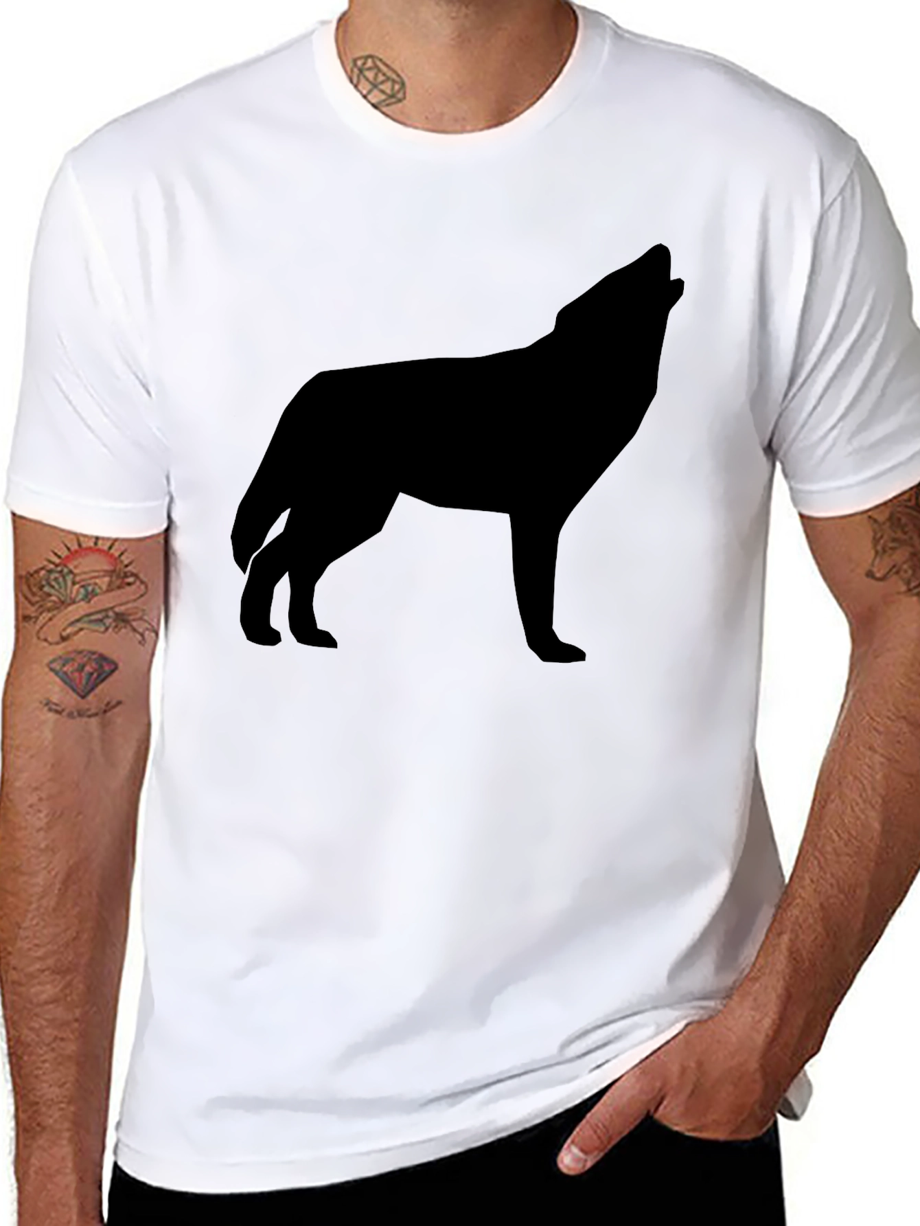 Mens Black Wolf Silhouette Graphic T-Shirt