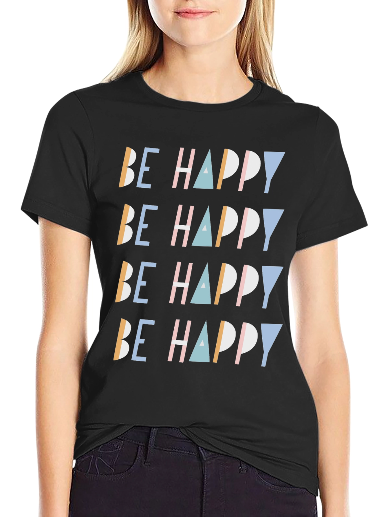 Be Happy Graphic Print Tee - Stylish Comfort