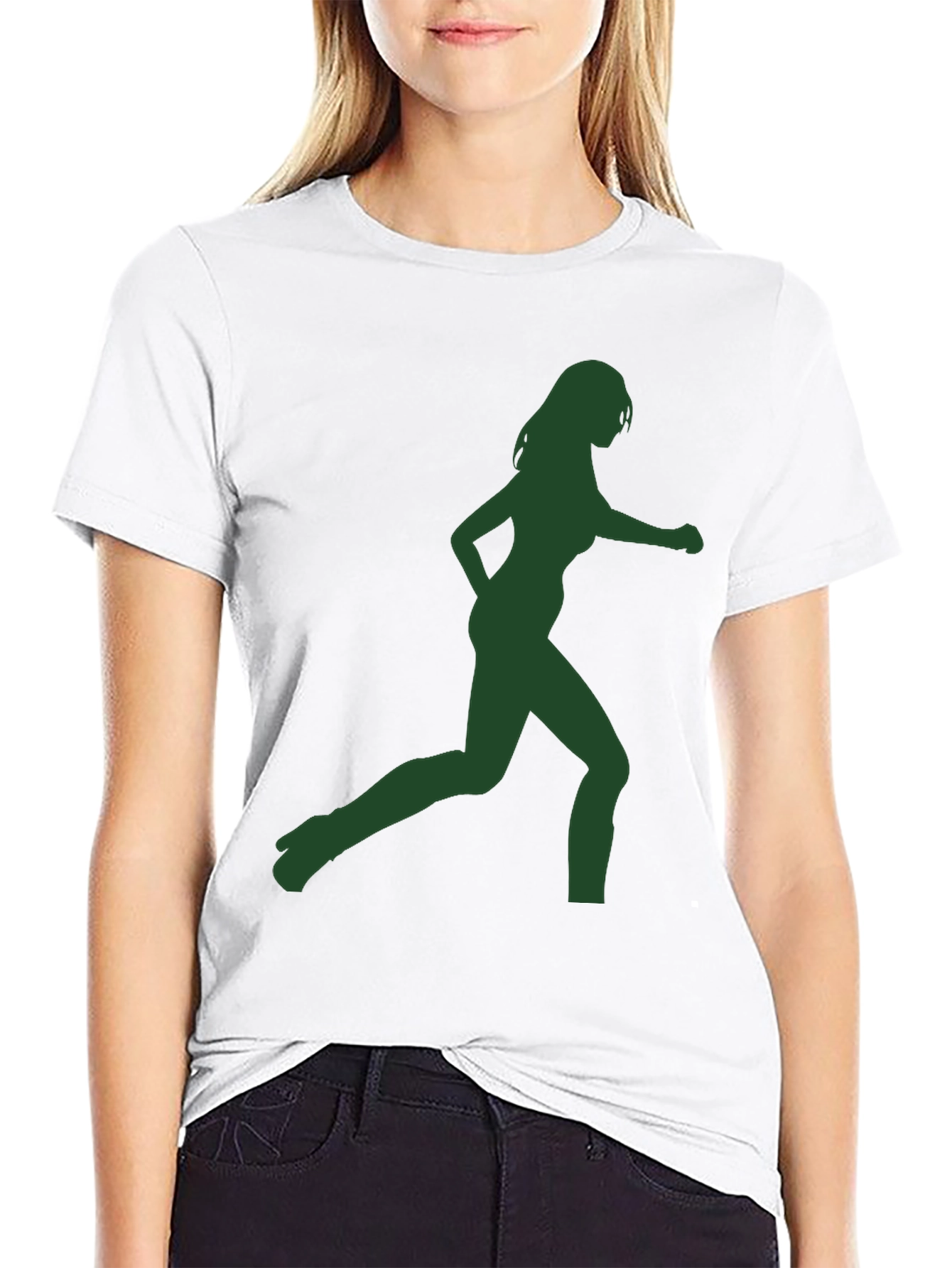 Green Silhouette Womans Running Graphic T-Shirt