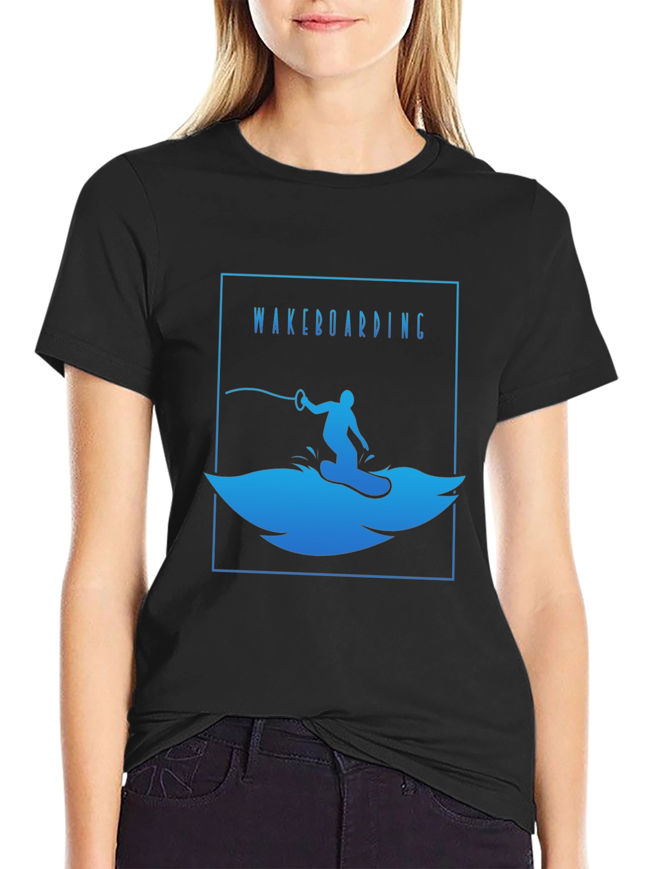 Wakeboarding T-Shirt - Black Cotton Graphic Tee