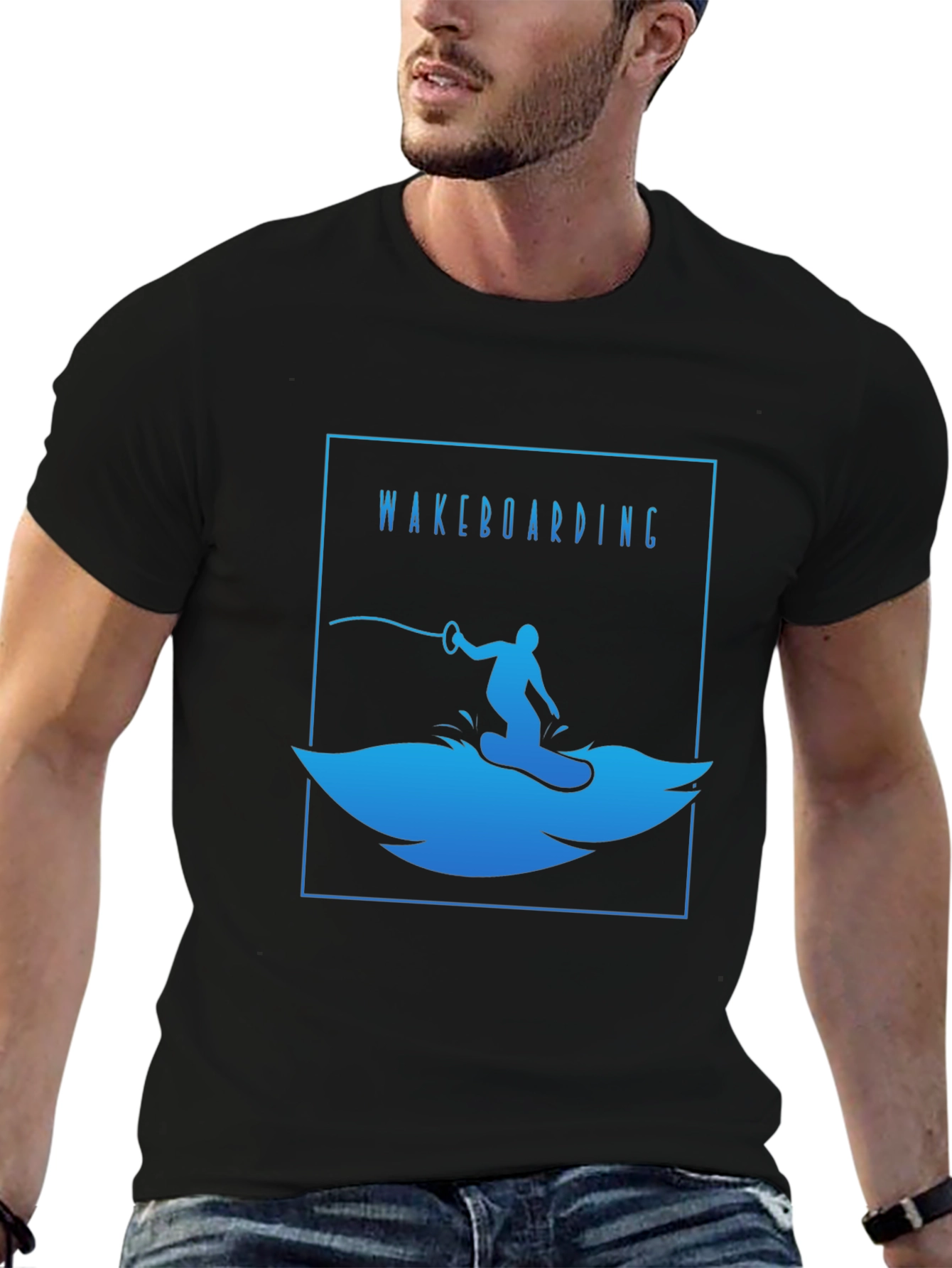 Wakeboarding T-Shirt - Black Cotton Graphic Tee
