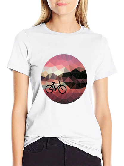 Geometric Bike Sunset Graphic Tee - Black Casual T-Shirt