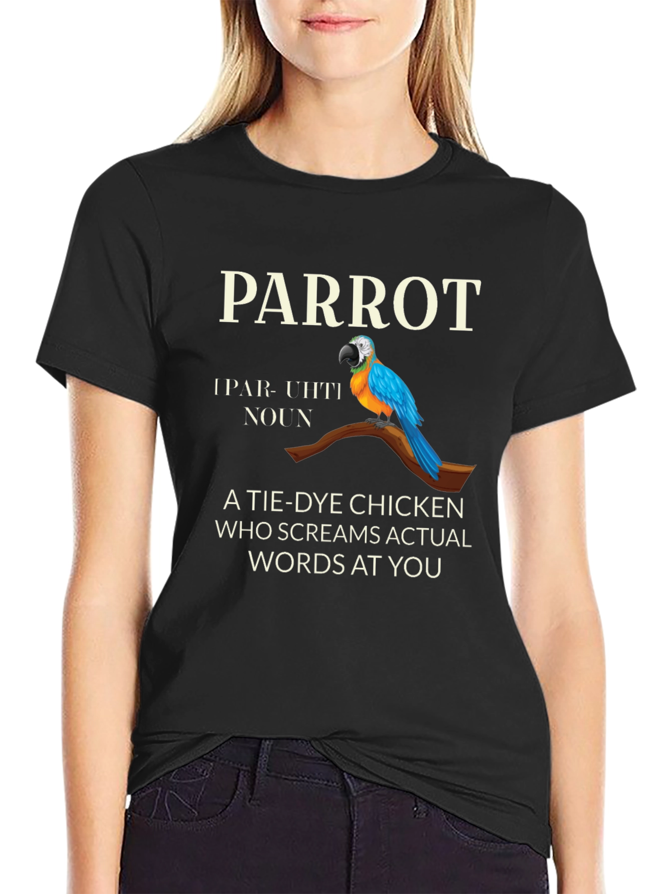 Parrot Tie Dye Chicken Graphic T-Shirt