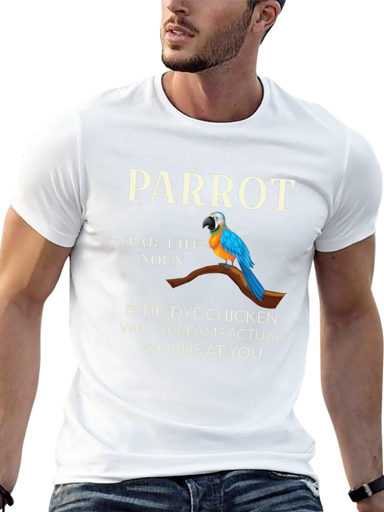 Parrot Tie Dye Chicken Graphic T-Shirt
