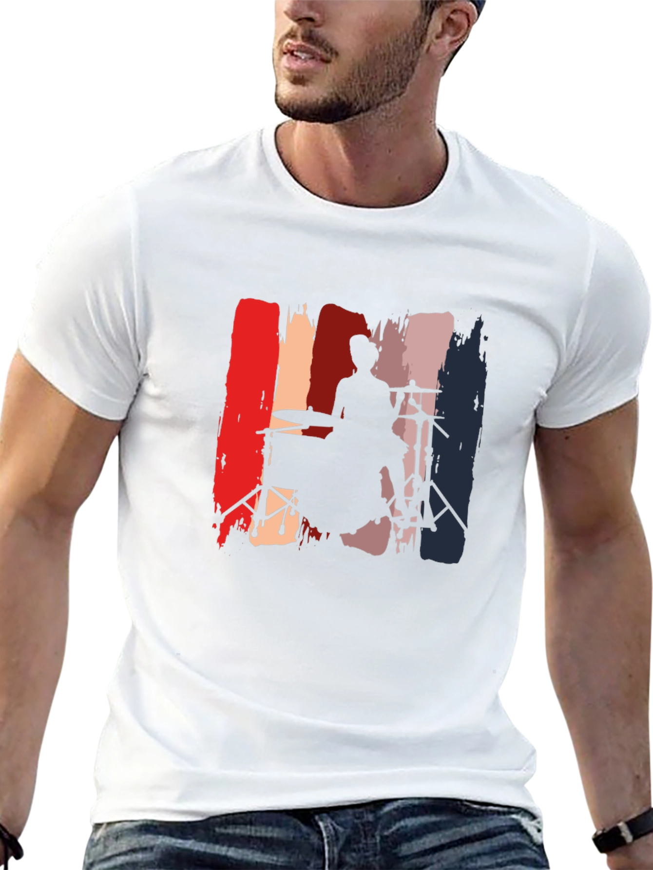 Drummer Silhouette Graphic Tee - Black Casual T-Shirt