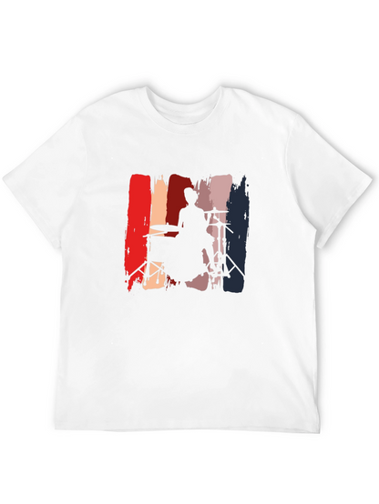 Drummer Silhouette Graphic Tee - Black Casual T-Shirt