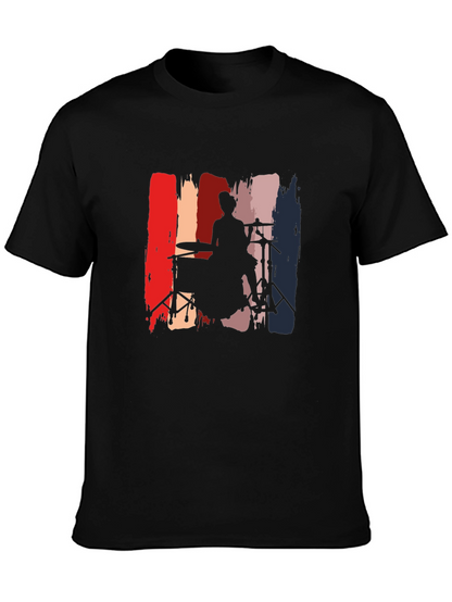 Drummer Silhouette Graphic Tee - Black Casual T-Shirt