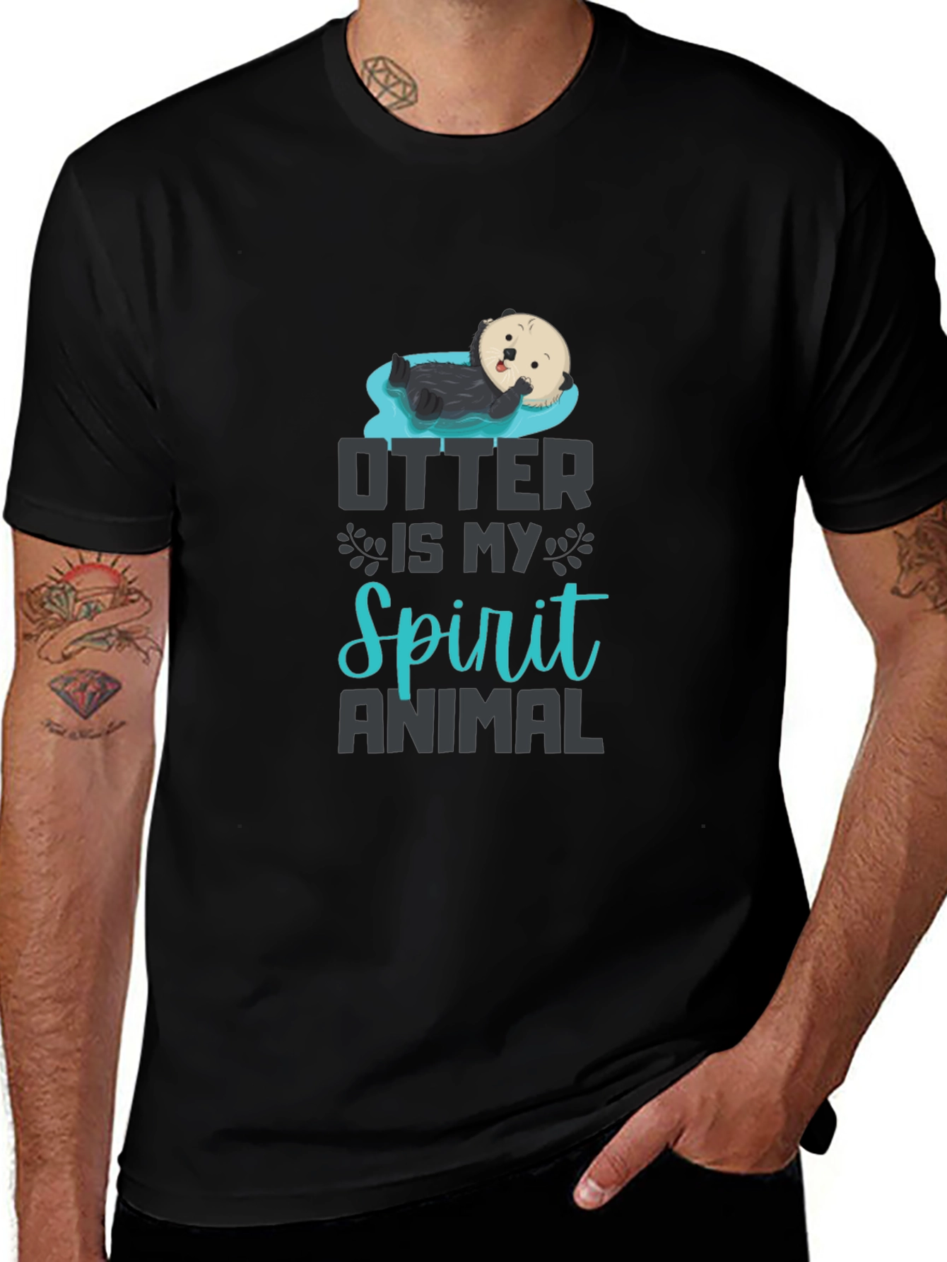 Otter Spirit Animal Graphic T-Shirt - Black