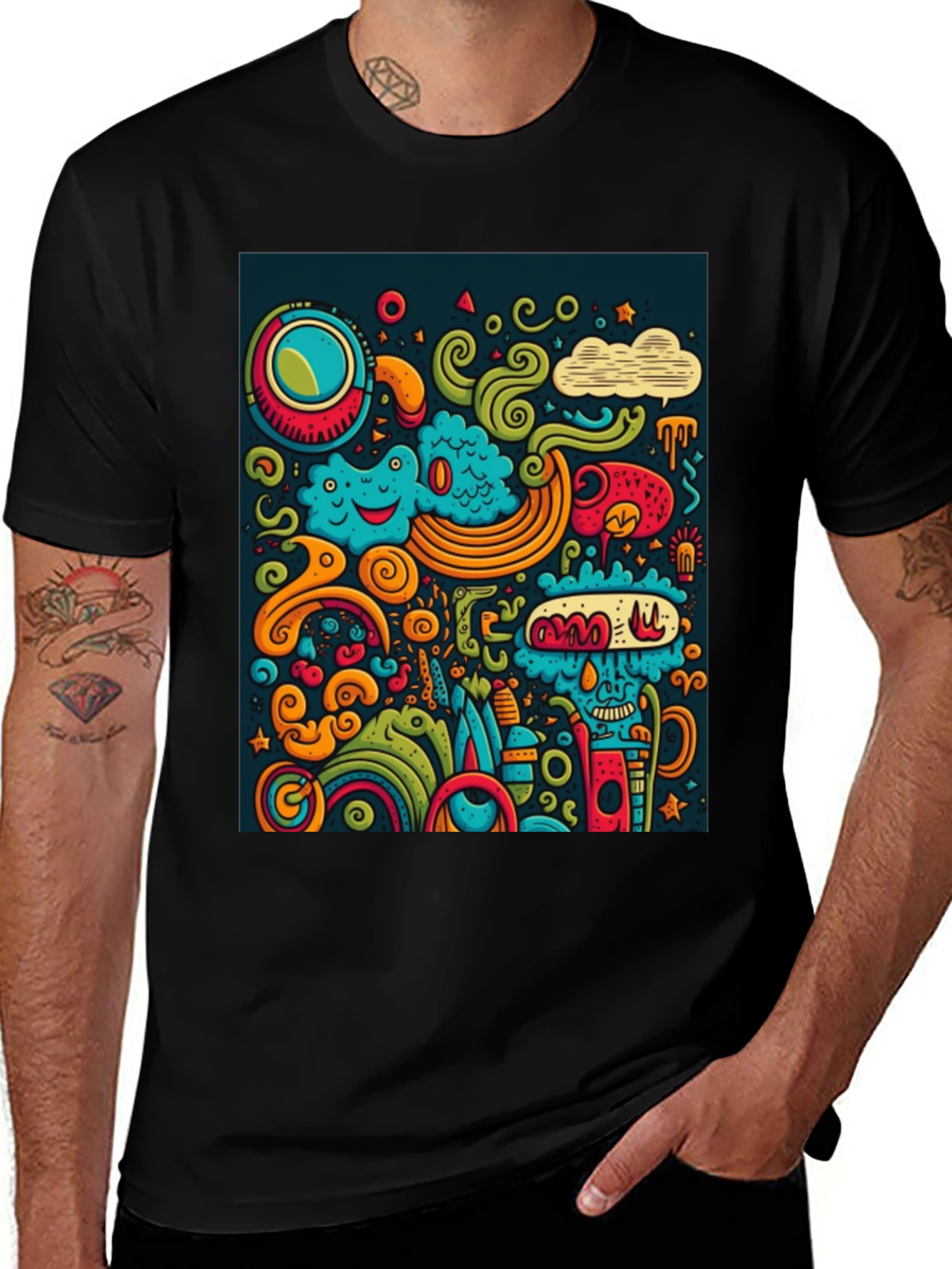 Funky Doodle Art Black T-Shirt