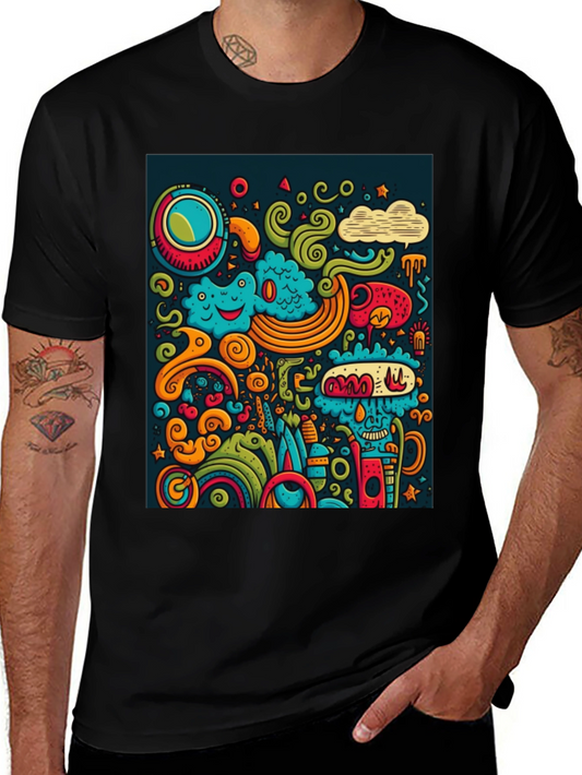 Funky Doodle Art Black T-Shirt