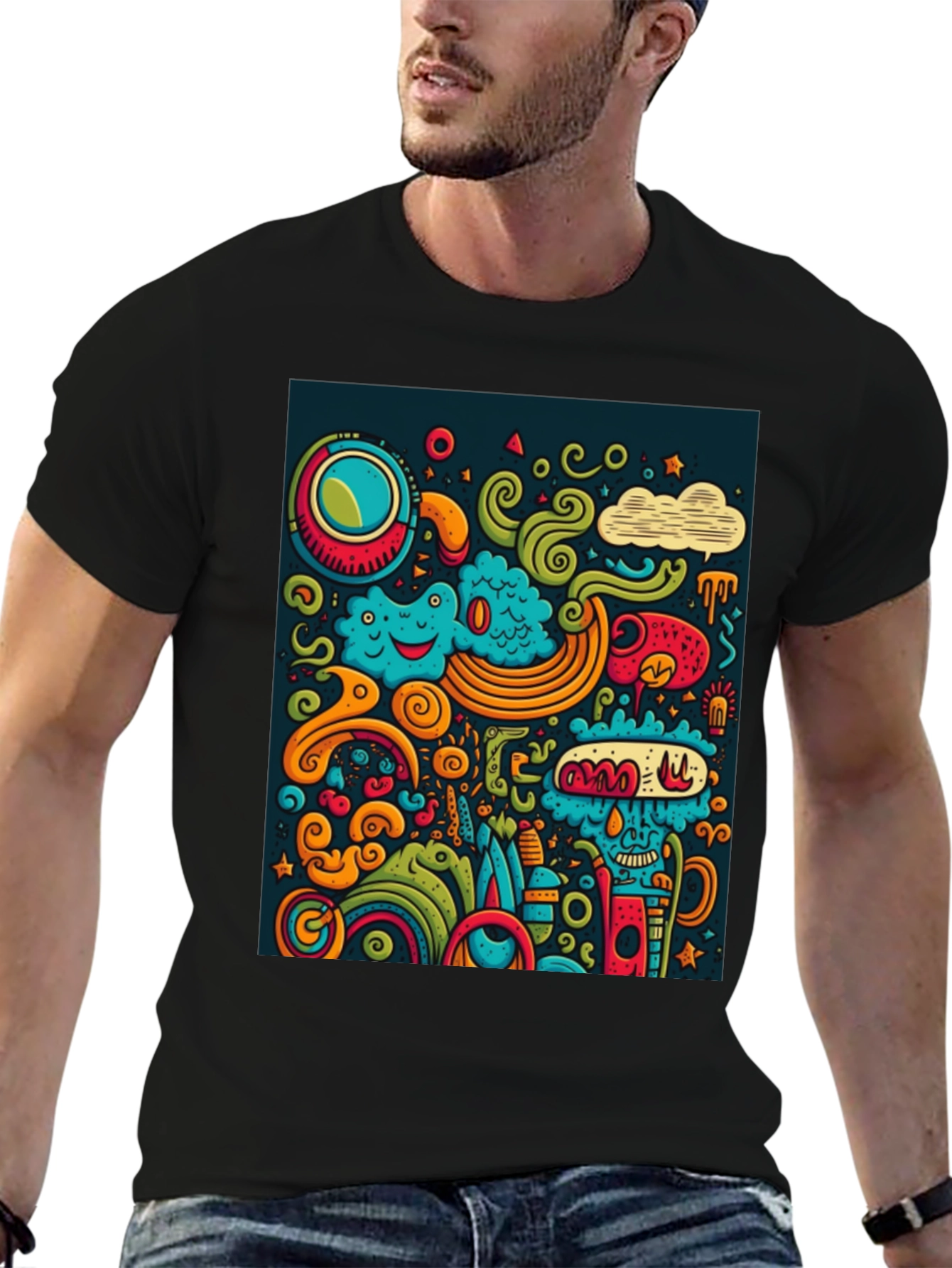 Funky Doodle Art Black T-Shirt