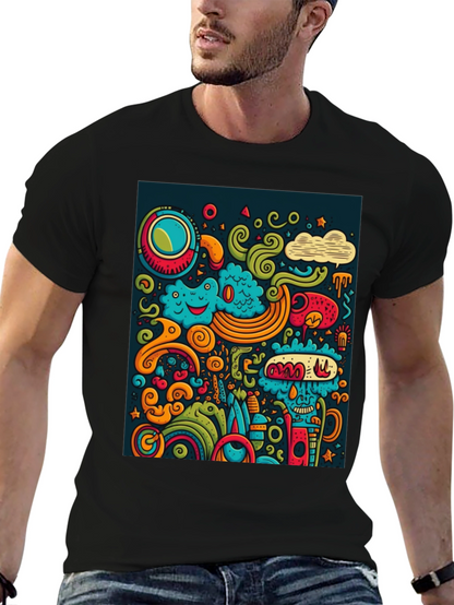 Funky Doodle Art Black T-Shirt