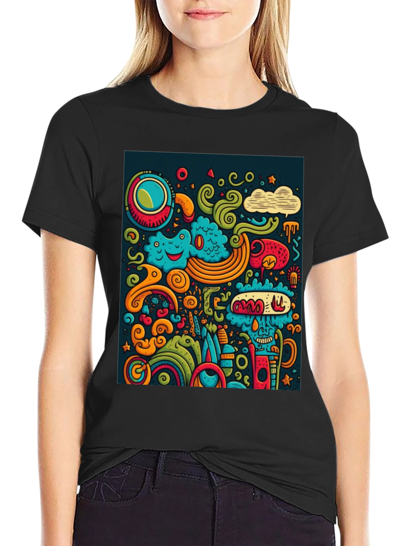 Funky Doodle Art Black T-Shirt