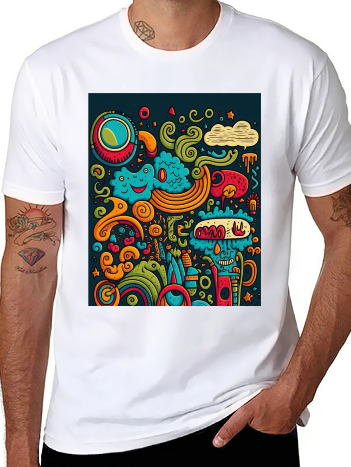 Funky Doodle Art Black T-Shirt
