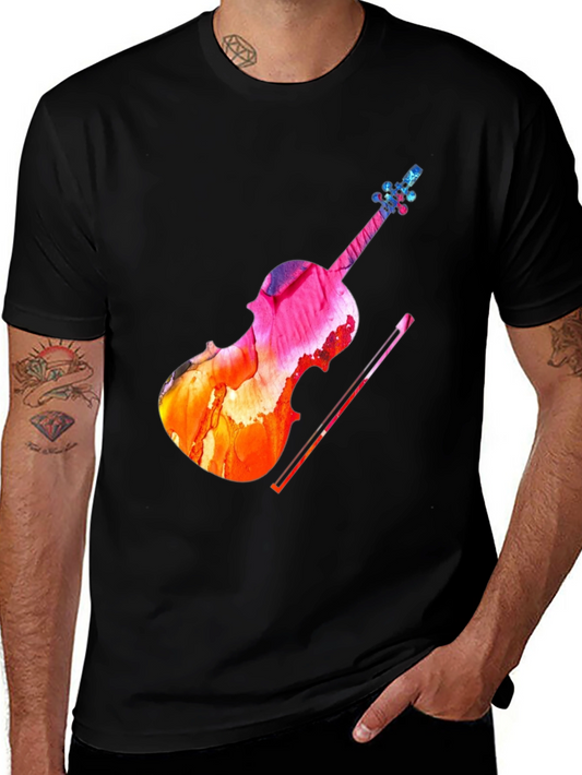 Abstract Watercolor Violin Graphic Tee - Black