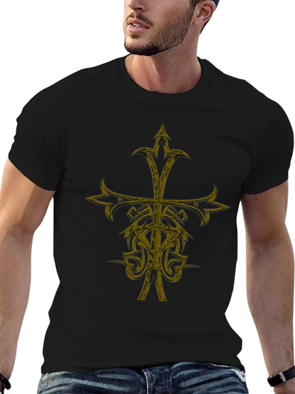 Gothic Cross Graphic Print Black T-Shirt