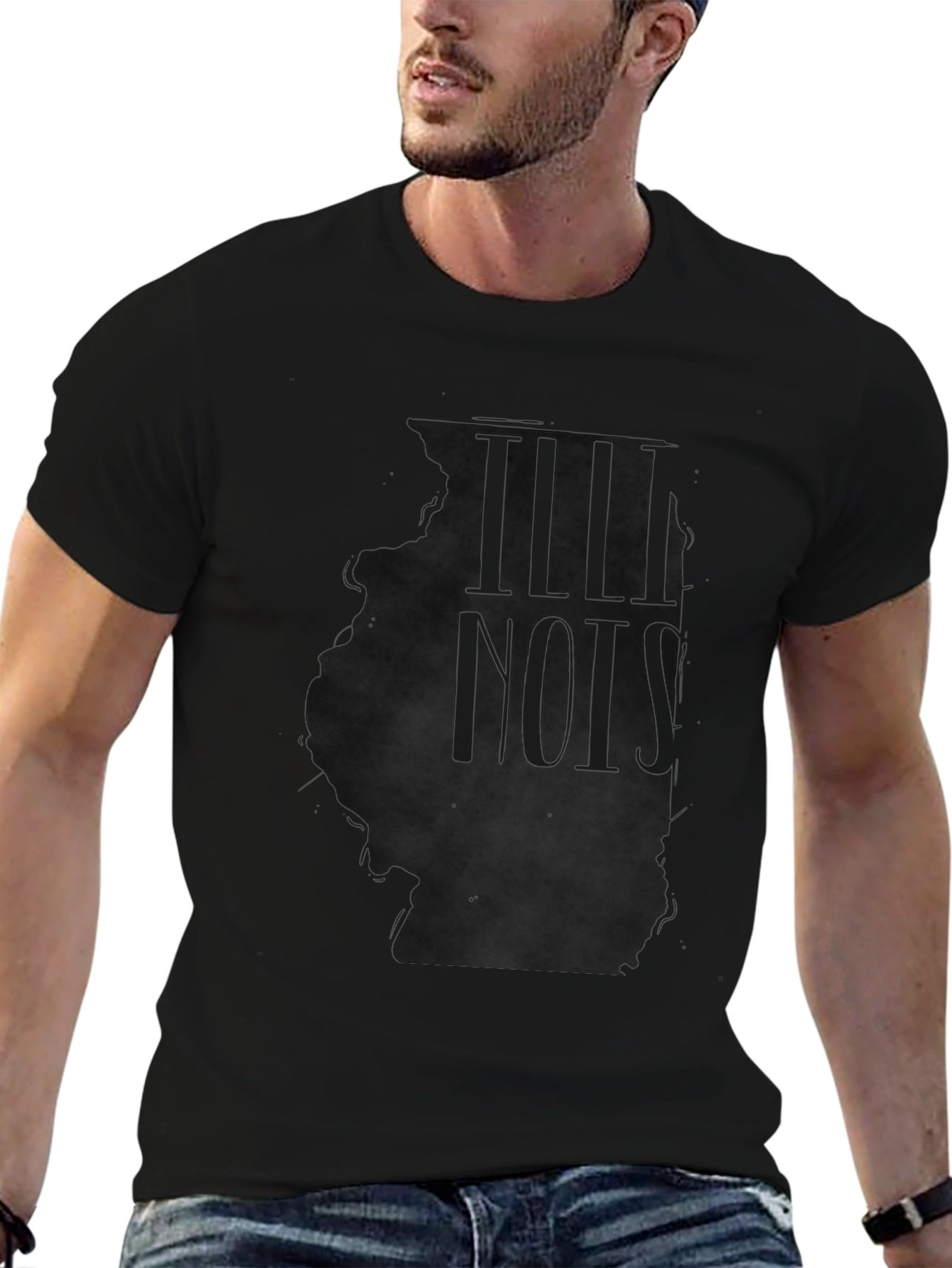 Illinois State Outline Mens Black T-Shirt