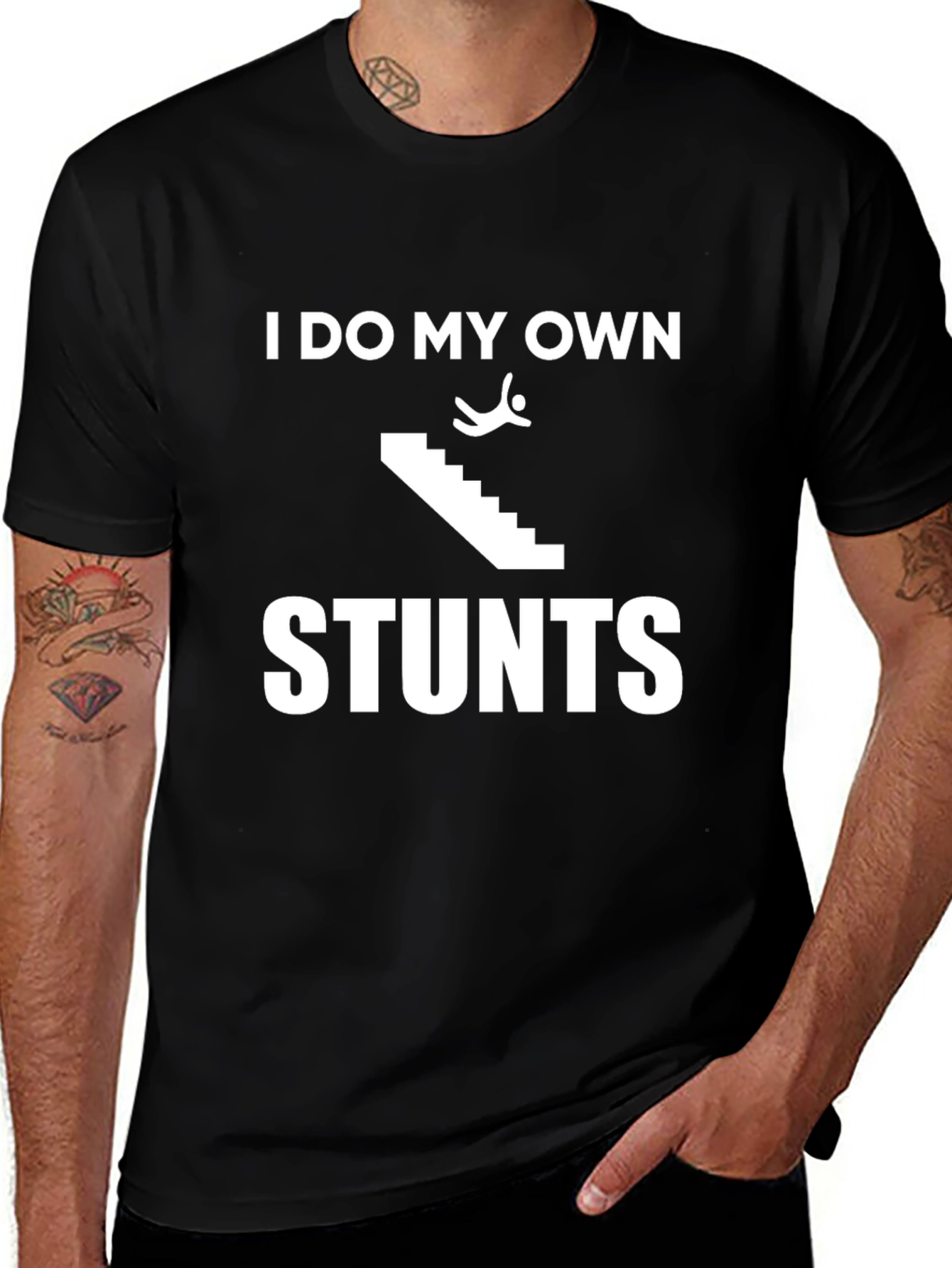 I Do My Own Stunts Black Graphic Tee