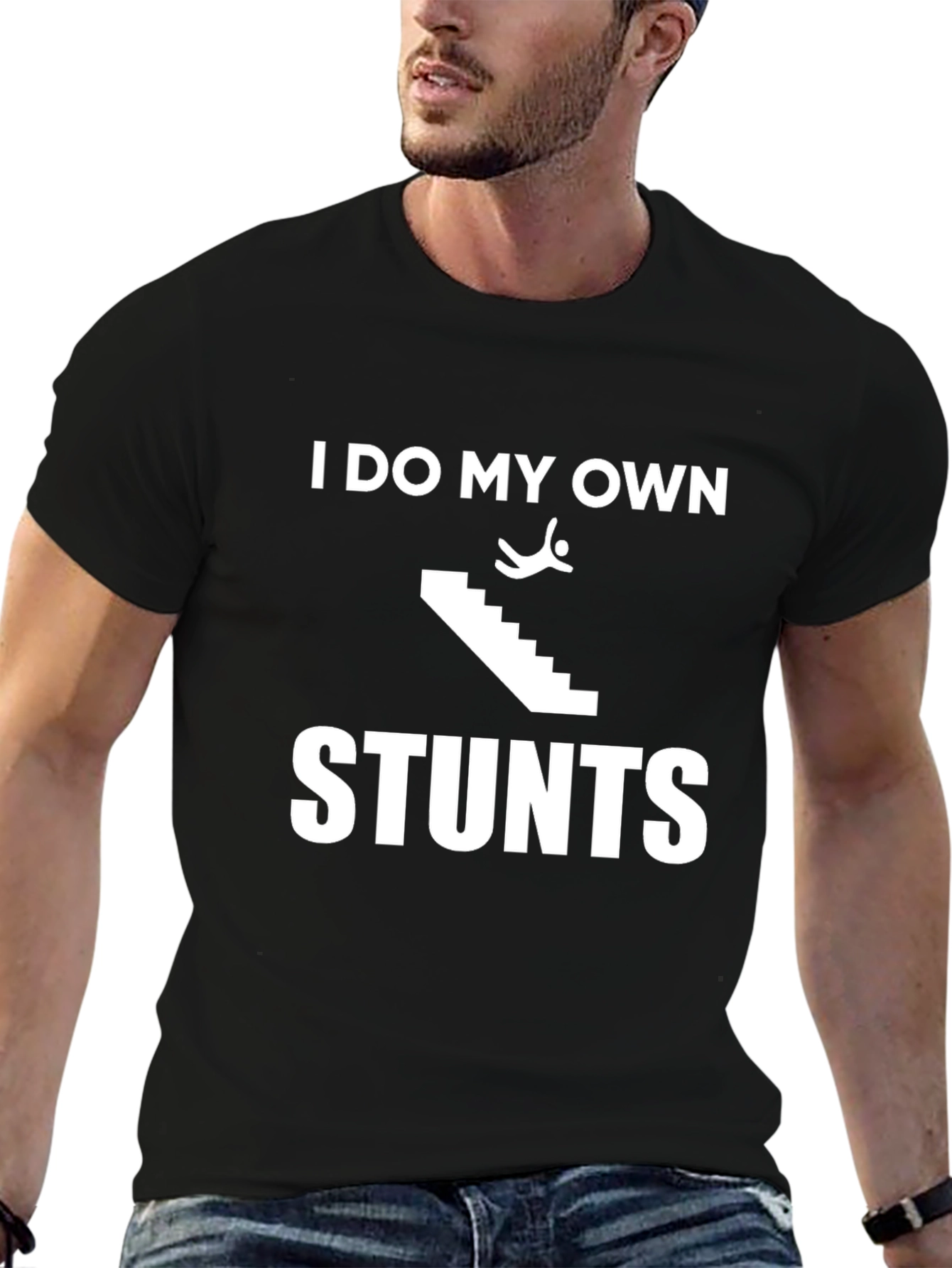 I Do My Own Stunts Black Graphic Tee