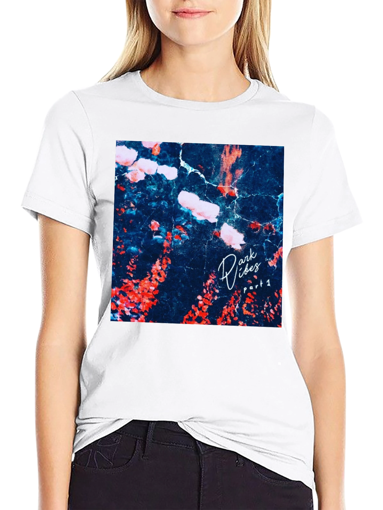 Dark Vibes Graphic Tee - Black Cotton Casual