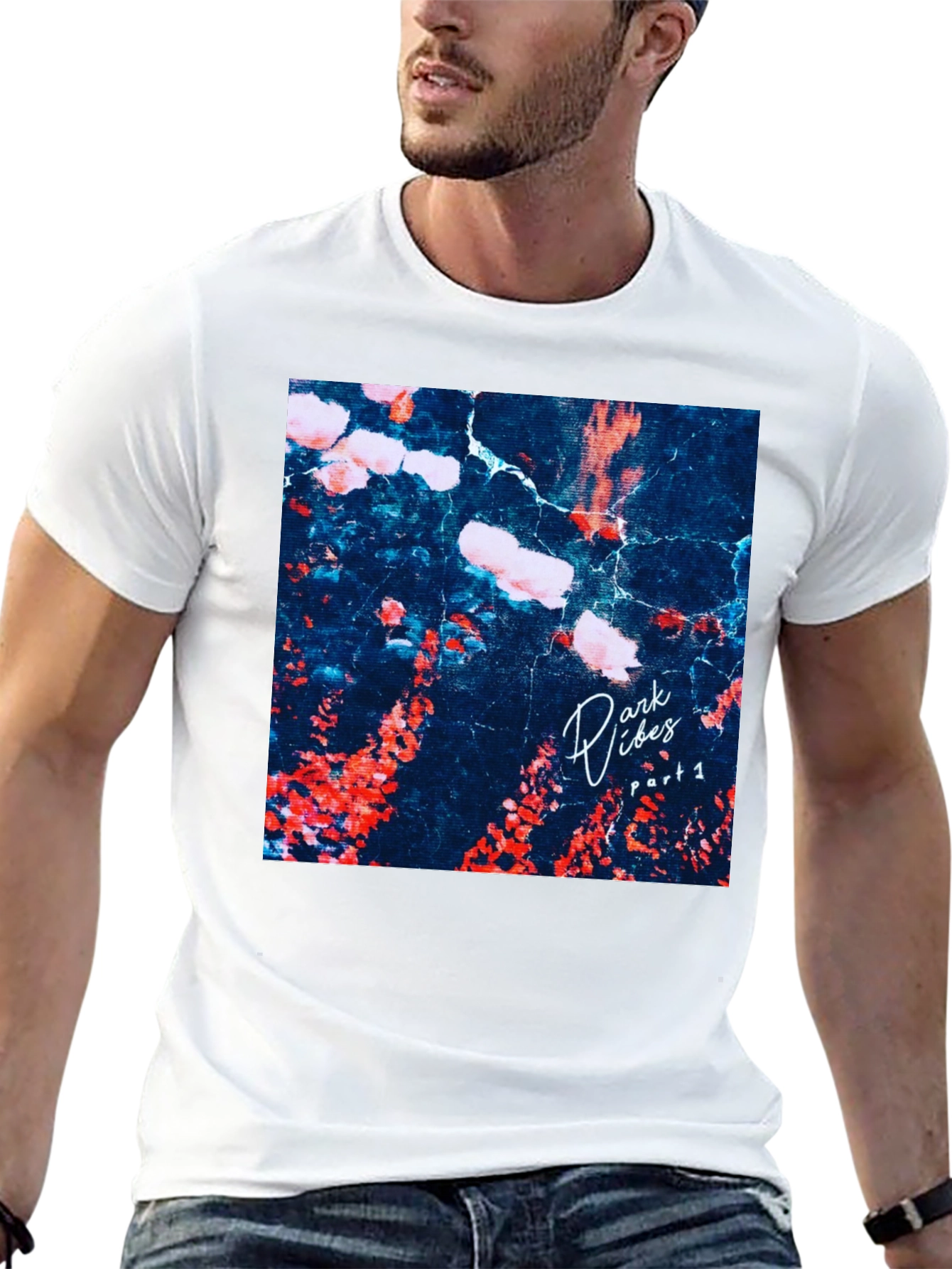 Dark Vibes Graphic Tee - Black Cotton Casual