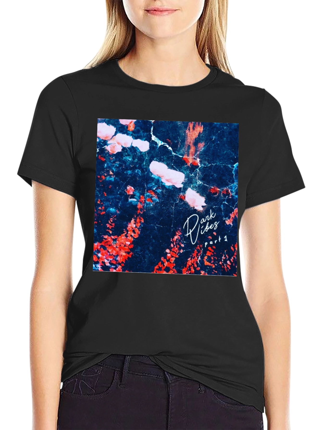 Dark Vibes Graphic Tee - Black Cotton Casual