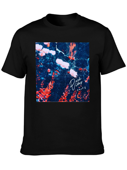 Dark Vibes Graphic Tee - Black Cotton Casual