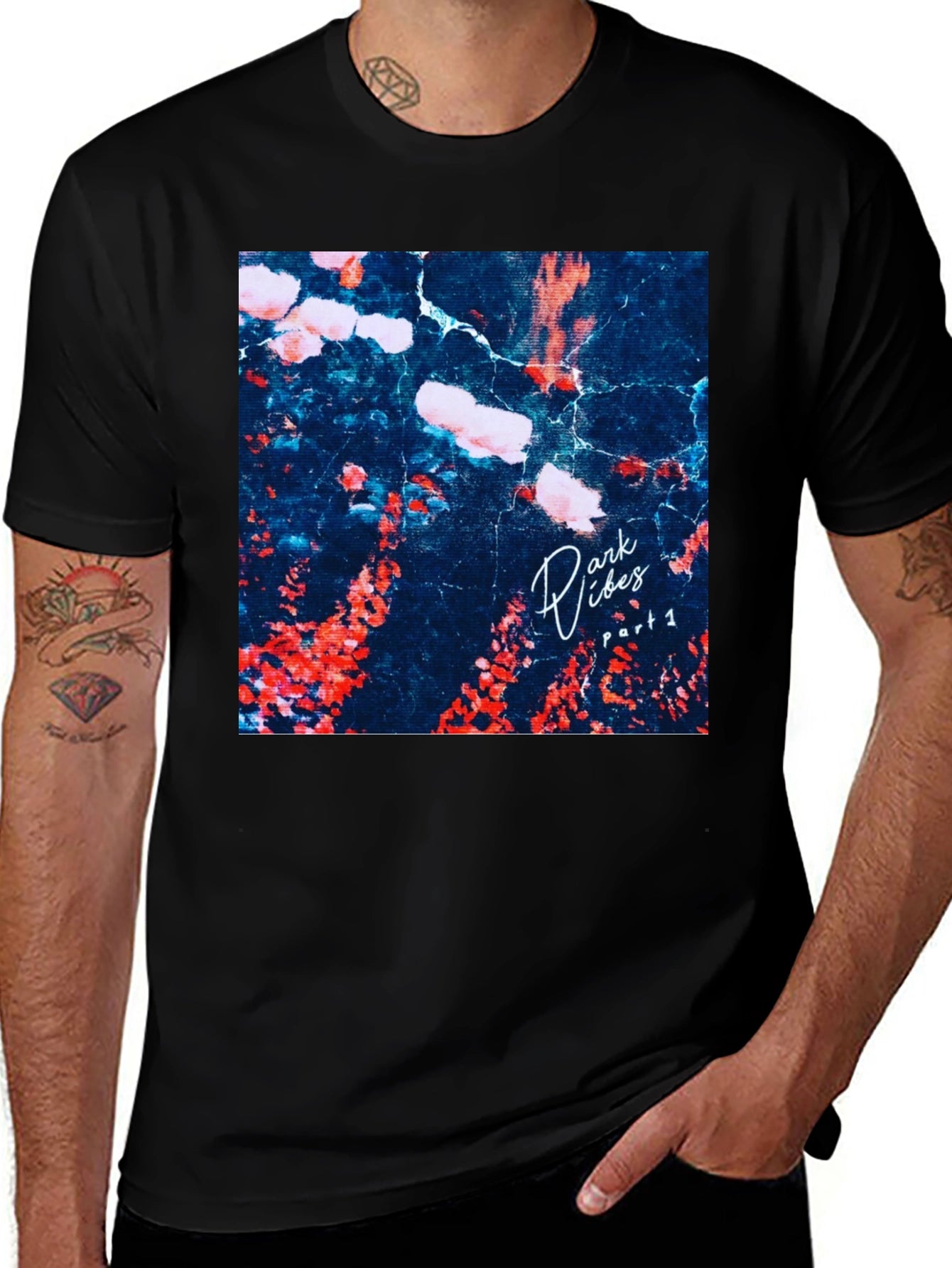 Dark Vibes Graphic Tee - Black Cotton Casual