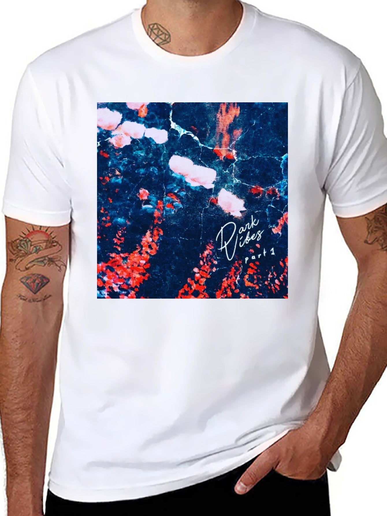 Dark Vibes Graphic Tee - Black Cotton Casual