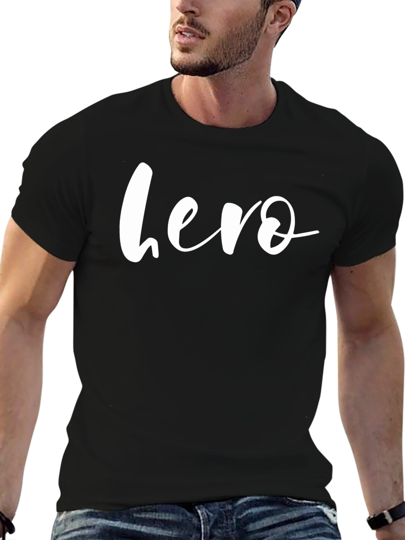 Stylish Black T-Shirt with Hero Print