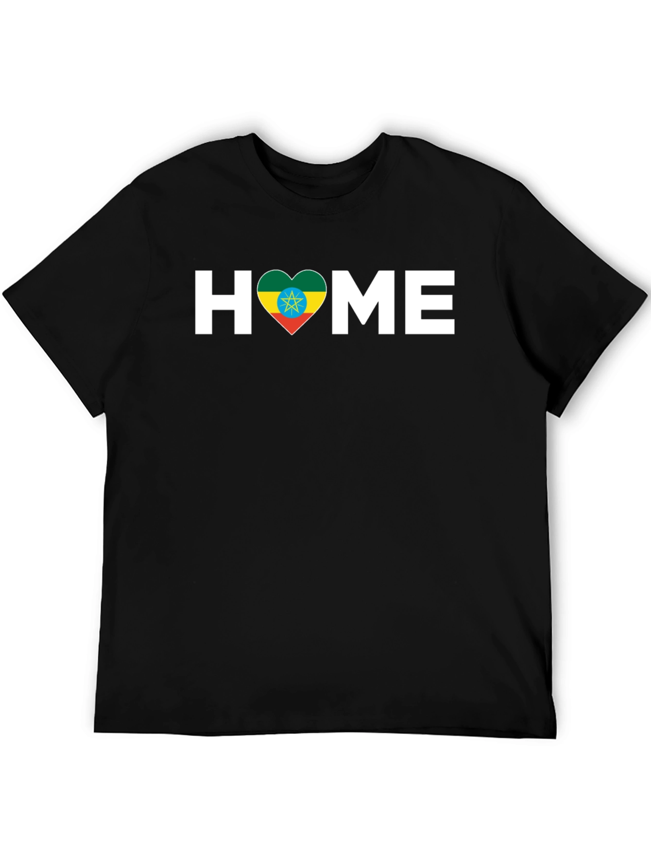 Ethiopian Flag Heart HOME T-Shirt - Black