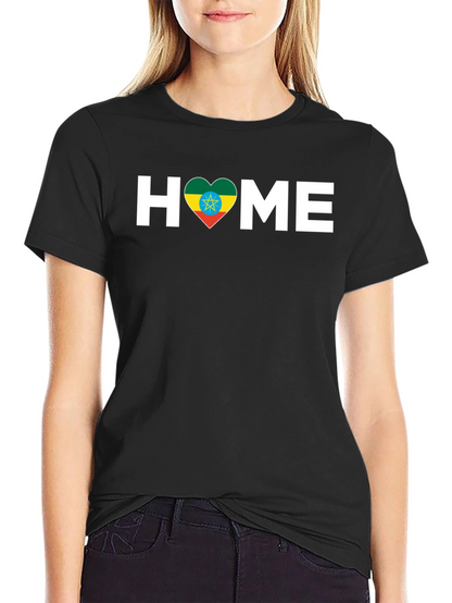 Ethiopian Flag Heart HOME T-Shirt - Black