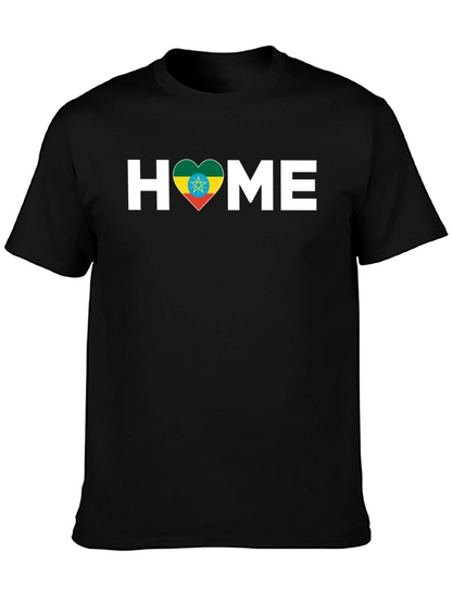 Ethiopian Flag Heart HOME T-Shirt - Black