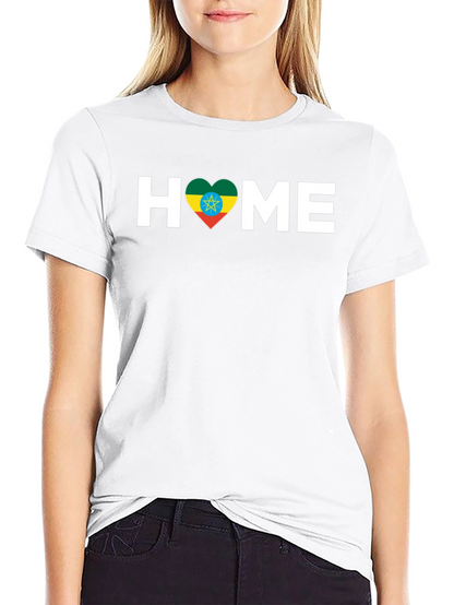 Ethiopian Flag Heart HOME T-Shirt - Black