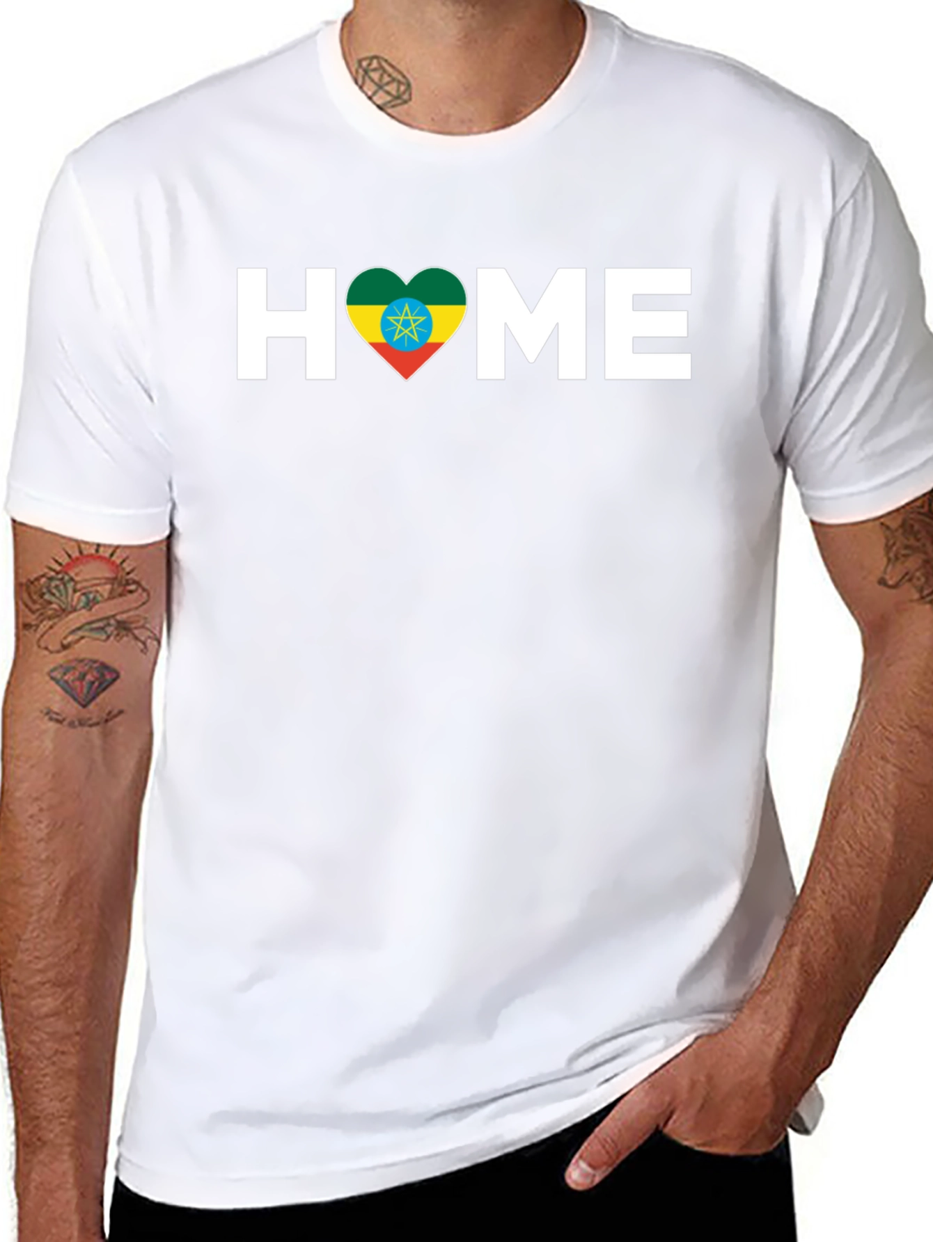 Ethiopian Flag Heart HOME T-Shirt - Black
