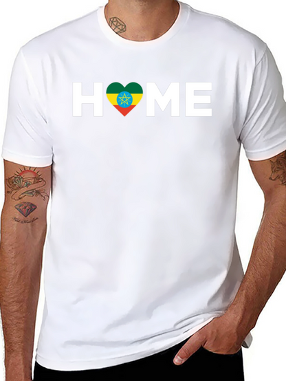 Ethiopian Flag Heart HOME T-Shirt - Black