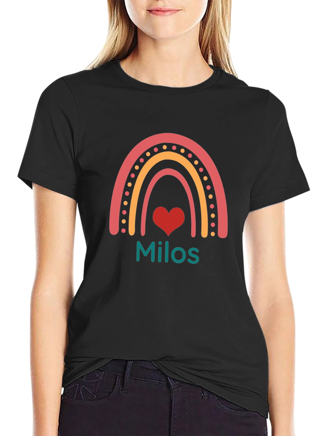 Rainbow Milos Personalized Black T-Shirt