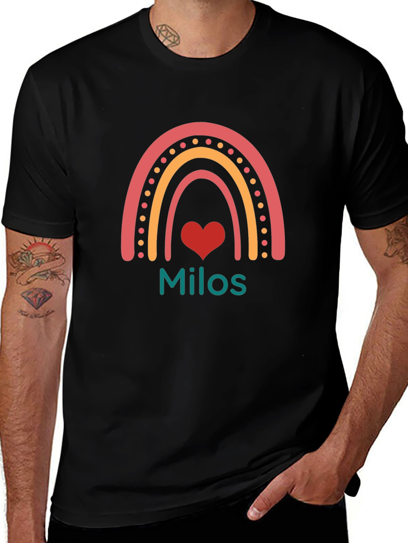 Rainbow Milos Personalized Black T-Shirt