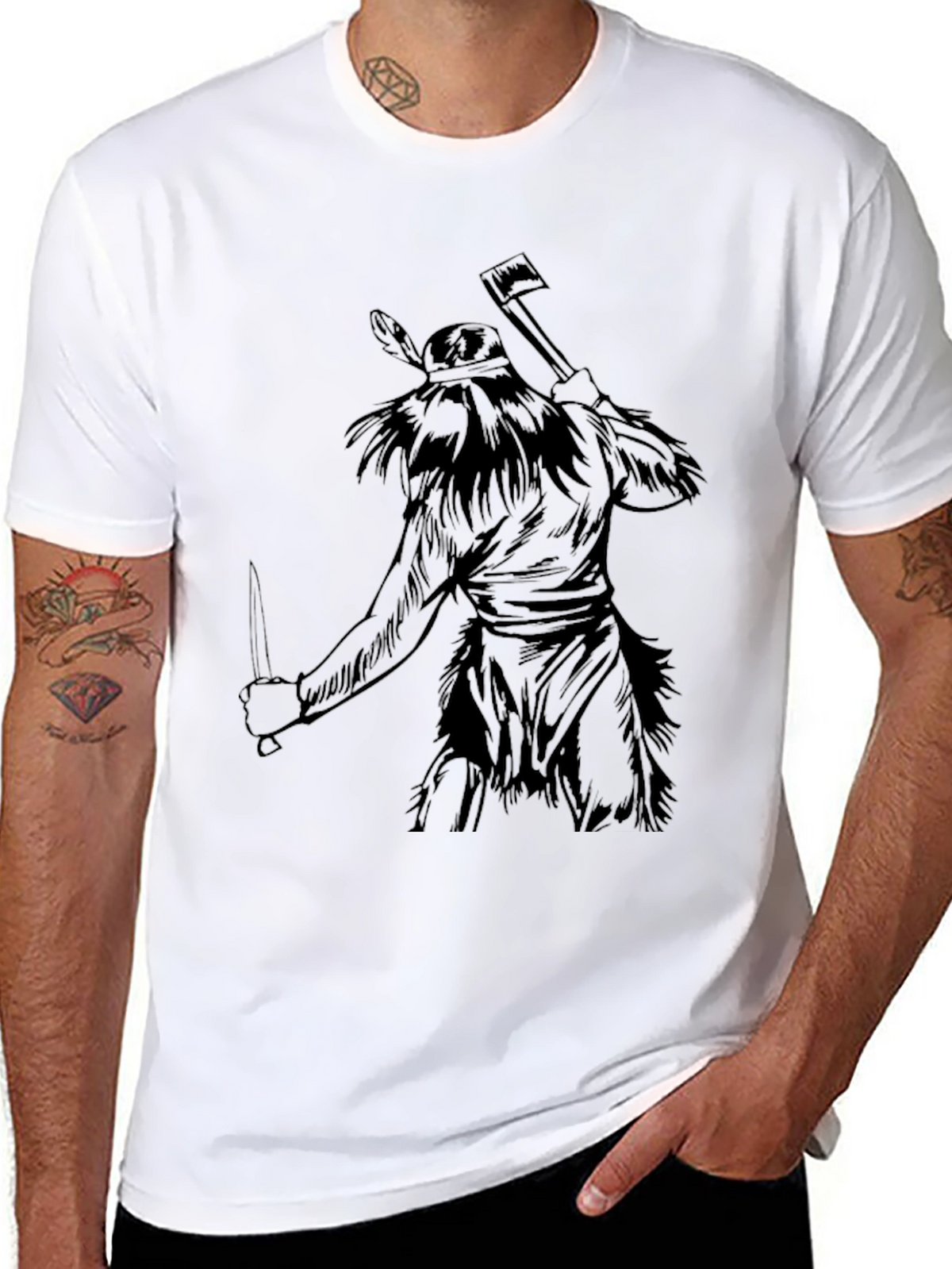 Native Warrior Graphic Tee - Black Cotton T-Shirt