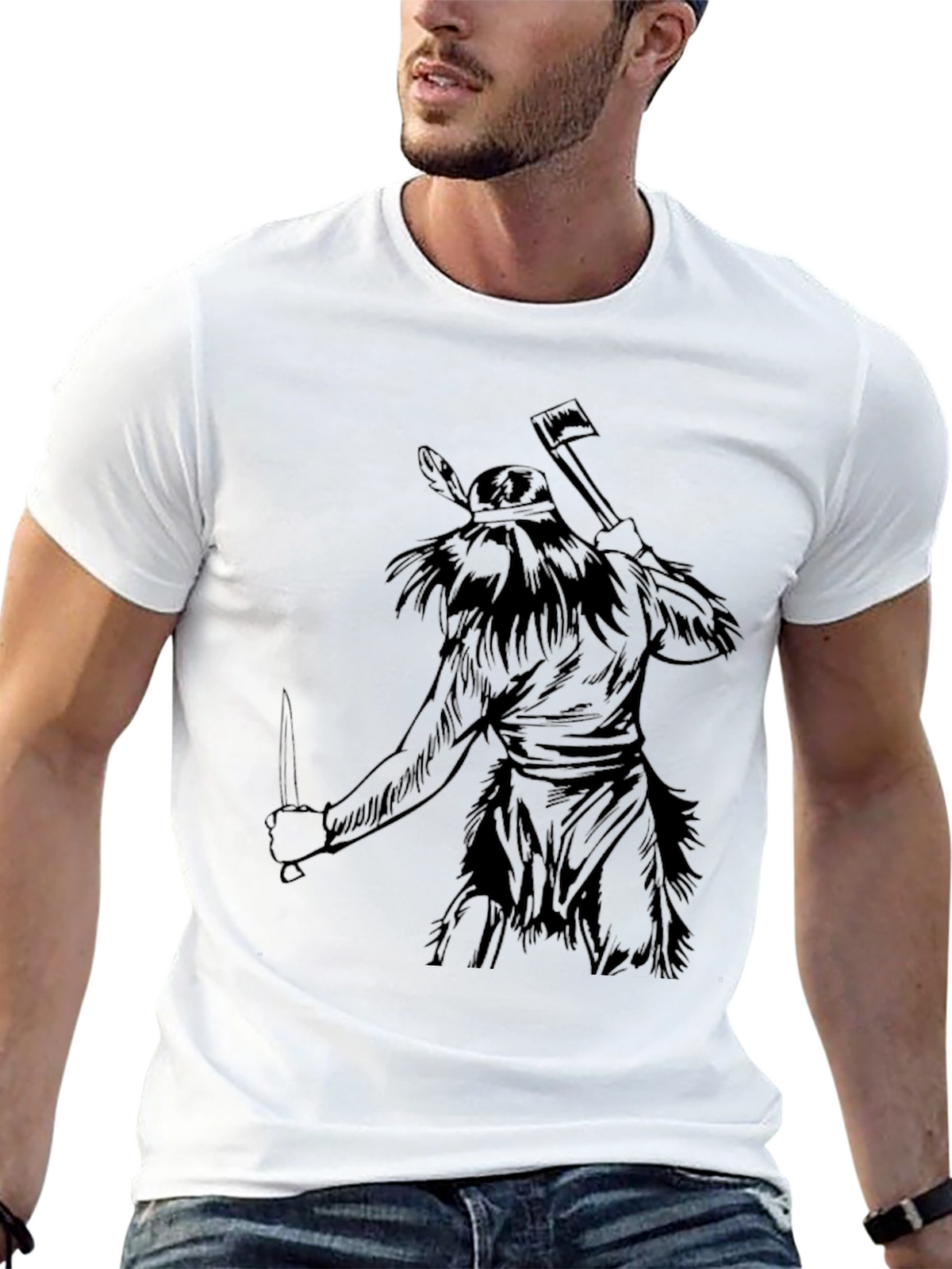 Native Warrior Graphic Tee - Black Cotton T-Shirt